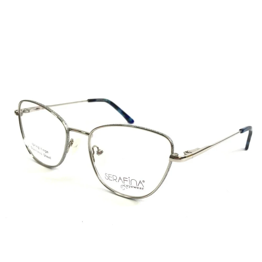 Serafina Eyeglasses Frames EMERSON SILVER Cat Eye Wire Rim 52-19-140